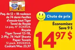Walmart Royale Tiger Towel 12=18, 2-Ply offer