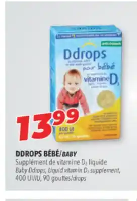 Familiprix Ddrops Baby Ddrops, Liquid vitamin D3 supplement, IU, 90 drops offer