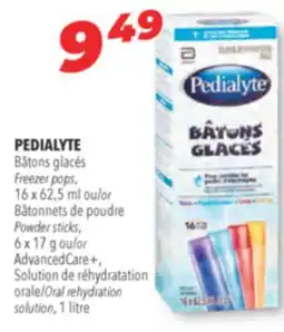 Familiprix PEDIALYTE, Bâtons Freezer pops, 16 x 62,5 ml or Powder sticks, 6 x 17 g or AdvancedCare+, Oral rehydration solution, 1 litre offer