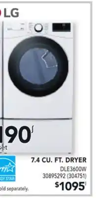RONA LG 7.4 CU. FT. DRYER offer