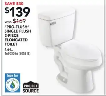 Réno Dépôt PROJECT SOURCE PRO-FLUSH SINGLE FLUSH 2-PIECE ELONGATED TOILET offer