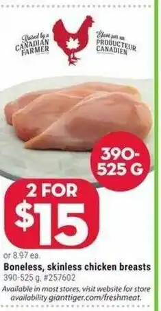 Giant Tiger Boneless skin chicken breasts offer
