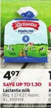 Giant Tiger Lactantia milk offer