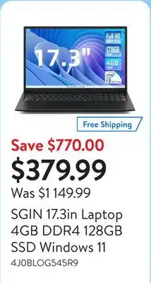 Walmart SGIN 17.3in Laptop 4GB DDR4 128GB SSD Windows 11 offer