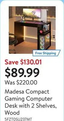 Walmart Madesa Compact Gaming Computer Desk with 2 Shelves, Wood offer