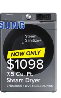 Leon's Samsung Platinum Steam Front Load Dryer (7.5 cu.ft.) - DVE45B6305P/AC offer