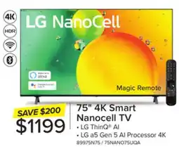 Leon's LG 75 4K NANO75 LED TruMotion 120 Smart TV with ThinQ AI - 75NANO75UQA offer