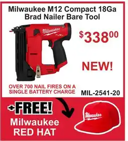 Atlas Tools & Machinery Milwaukee M12 Compact 18Ga Brad Nailer Bare Tool offer