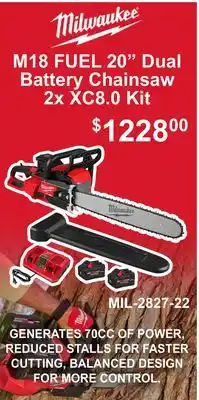 Atlas Tools & Machinery Milwaukee M18 FUEL 20 Dual Battery Chainsaw 2x XC8.0 Kit offer