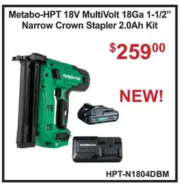 Atlas Tools & Machinery Metabo-HPT 18V MultiVolt 18Ga 1-1/2 Narrow Crown Stapler 2.0Ah Kit offer