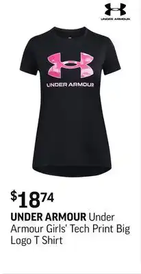 Sport Chek Under Armour Girls' Tech Print Big Logo T Shirt offer