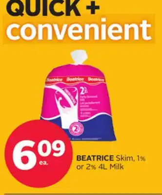 Rexall BEATRICE Skim, 1% or 2% 4L Milk offer