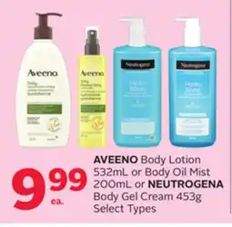 Rexall AVEENO Body Lotion 532mL or Body Oil Mist 200mL or NEUTROGENA Body Gel Cream 453g offer