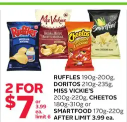 Rexall RUFFLES 190g-200g, DORITOS 210g-235g, MISS VICKIE'S 200g-220g, CHEETOS 180g-310g or SMARTFOOD 170g-220g offer
