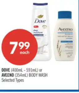 Shoppers Drug Mart DOVE (400mL - 591mL) or AVEENO (354mL) BODY WASH offer