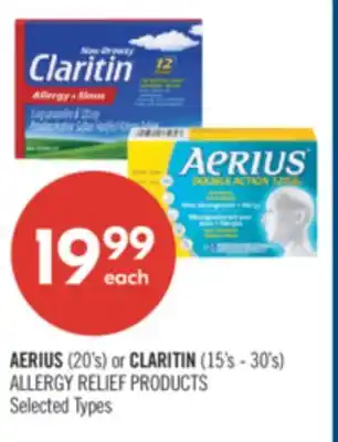 Shoppers Drug Mart AERIUS (20's) or CLARITIN (15's - 30's) ALLERGY RELIEF PRODUCTS offer