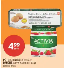 Shoppers Drug Mart PC FREE-RUN EGGS (1 Dozen) or DANONE ACTIVIA YOGURT (8 x 100g) offer