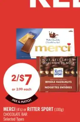 Shoppers Drug Mart MERCI (4'S) or RITTER SPORTS (100g) Chocolate offer