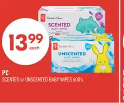 Shoppers Drug Mart PC SCENTED or UNSCENTED BABY WIPES 600's offer