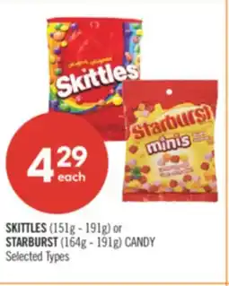 Shoppers Drug Mart SKITTLES (151g - 191g) or STARBURST (164g - 191g) CANDY offer