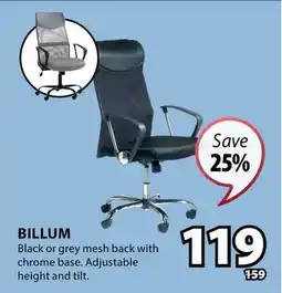 JYSK BILLUM Black or grey mesh back with chrome base offer