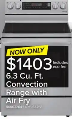 Leon's LG Smudge Resistant Stainless Steel 6.3 cu ft. Electric ThinQ InstaView Range with Air Fry and True Convection- LREL6325F offer