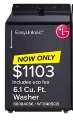 Leon's LG Matte Black Top Load Washer with 4-Way Agitator (6.1 cu. ft.) - WT8405CB offer