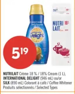 Pharmaprix NUTRILAIT 18% Cream (1 L), INTERNATIONAL DELIGHT (946 mL) or SILK (890 mL) Coffee Whitener offer