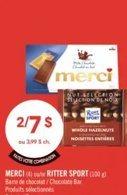 Pharmaprix MERCI OR RITTER SPORT RITTER SPORT ,Chocolate Bar offer