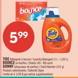 Pharmaprix TIDE/ Laundry Detergent (1 L - 1,03 L), Sheets (40 - 80) ou/or DOWNY Scent Booster (141 g) offer