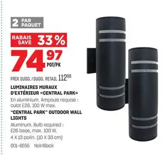 BMR LUMINAIRES MURAUX D'EXTÉRIEUR CENTRAL PARK offer