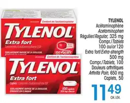 Uniprix TYLENOL Acétaminophène Acetaminophen/Régulier/Regular ou/or/Extra fort/Extra-strength 500 mg Compr./Tablets/Douleurs arthriti offer