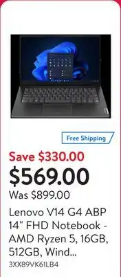 Walmart Lenovo V14 G4 ABP 14 FHD Notebook - AMD Ryzen 5, 16GB, 512GB, Wind 11 Pro Business offer