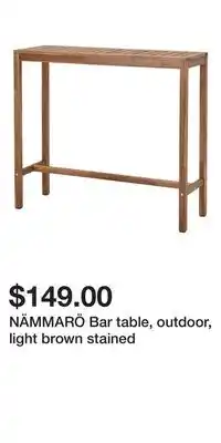 IKEA NÄMMARÖ Bar table, outdoor, light brown stained offer