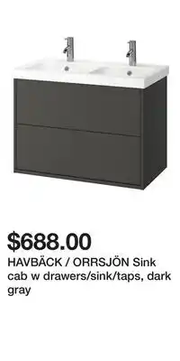 IKEA HAVBÄCK / ORRSJÖN Sink cab w drawers/sink/taps, dark gray offer