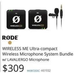 Vistek RODE WIRELESS ME Ultra-compact Wireless Microphone System offer