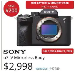 Vistek Sony α7 IV Mirrorless Body offer