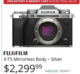 Vistek Fujifilm X-T5 Mirrorless Body-Silver offer