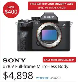 Vistek Sony α7R V Full-frame Mirrorless Body offer