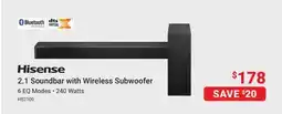 Visions Electronics Hisense 2.1 Soundbar with Wireless Subwoofer offer