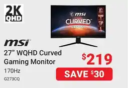 Visions Electronics MSI 27 WQHD Curved Gaming Monitor 170Hz offer
