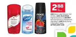 Rexall AXE Black Label Shower Gel 473mL, AXE, OLD SPICE High Endurance or SECRET Anti-Perspirant or Deodorant 45g-85g or AXE Body Sp offer