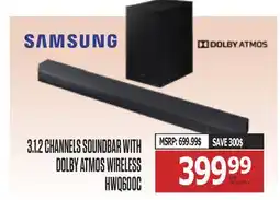 Centre Hi-Fi SAMSUNG 3.1.2 CHANNELS SOUNDBAR WITH DOLBY ATMOS WIRELESS HWQ600C offer