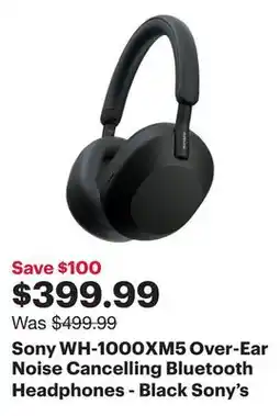 Best Buy Sony WH-1000XM5 Over-Ear Noise Cancelling Bluetooth Headphones - Black offer