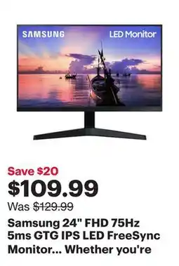 Best Buy Samsung 24 FHD 75Hz 5ms GTG IPS LED FreeSync Monitor (LF24T350FHNXZA) - Dark Blue Grey offer
