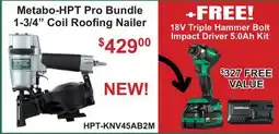 Atlas Tools & Machinery Metabo-HPT Pro Bundle 1-3/4 Coil Roofing Nailer offer