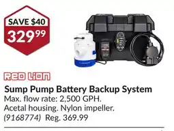 Princess Auto Red Lion Sump Pump Battery Backup System offer
