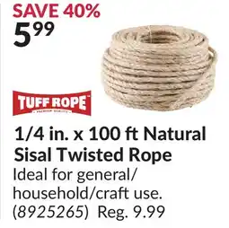 Princess Auto 1/4 in. x 100 ftNatural Sisal Twisted Rope offer