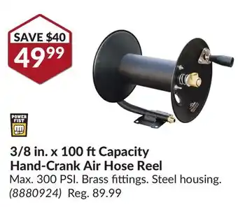 Princess Auto 3/8 in. x 100 ft Capacity Hand-Crank Air Hose Reel offer