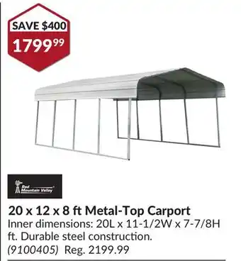 Princess Auto 20 x 12 x 8 ft Metal-Top Carport offer